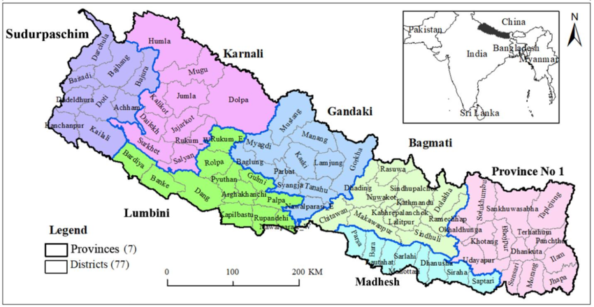 Map of Nepal Showing Kukri / Khukuri Making Regions